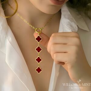 18K Gold Four Leaf Clover Necklace, Mother Of Pearl, Valentines Day Gift